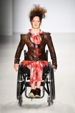 Disabled models took to the catwalk in the FTL Moda 2015 autumn fashion show in NYC. 