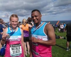 Natalie and Eugene at the Simplyhealth Great North Run on behalf of Revitalise Sandpipers