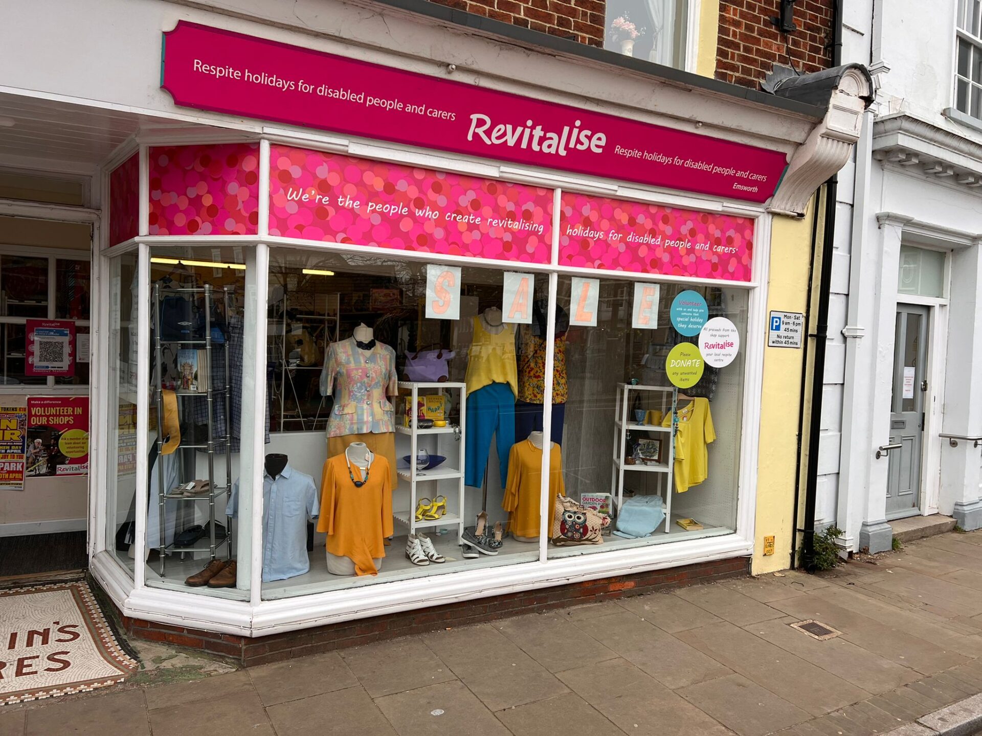 Revitalise Emsworth charity shop exterior and window display