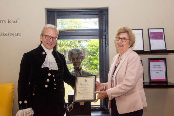 High Sheriff of Essex presenting Ros Dover, a longstanding volunteer and community fundraiser, an award